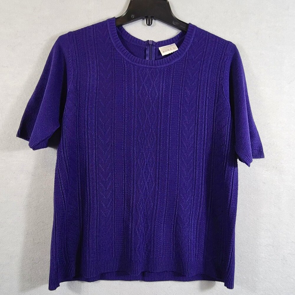 Vintage Koret Purple Pullover Sweater Short Sleeve Zip Back Size Medium?